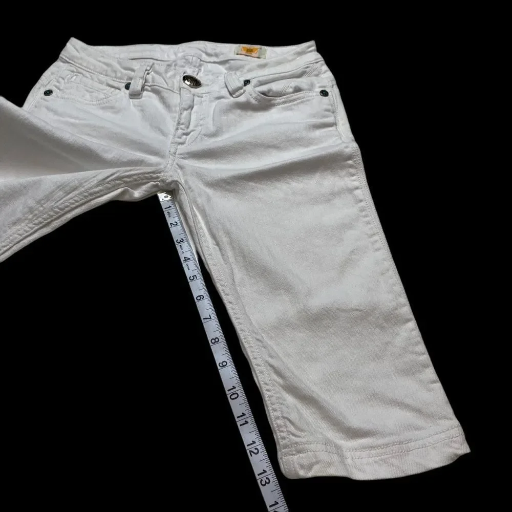 Antik Denim White Denim Shorts Southwest Style Patch & Trim Sz 27